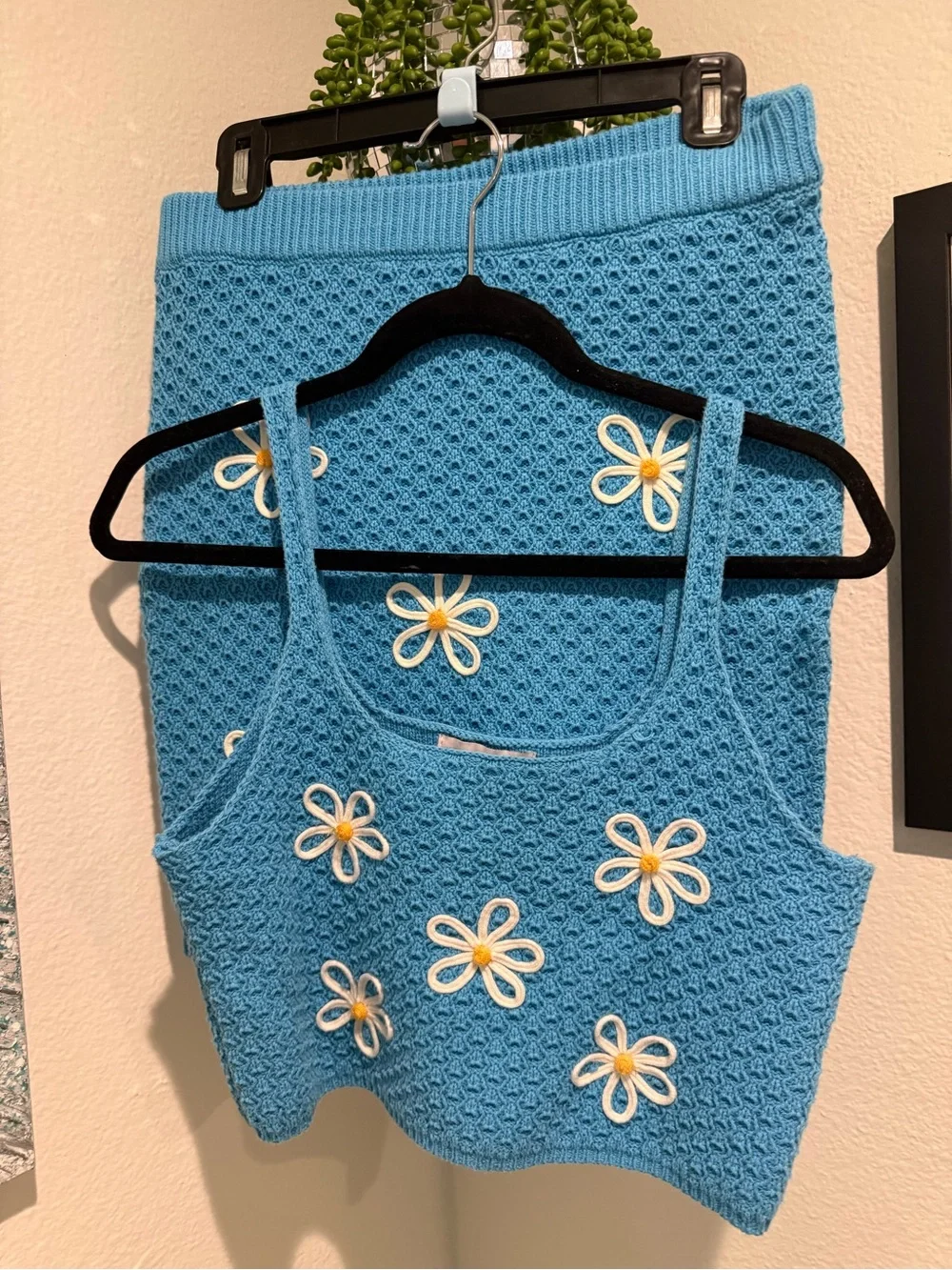 Blue Daisy Crochet Crop Tank & Skirt Set